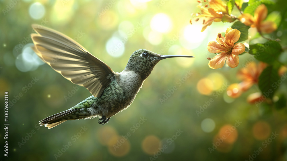 Fototapeta premium hummingbird flying near a flower