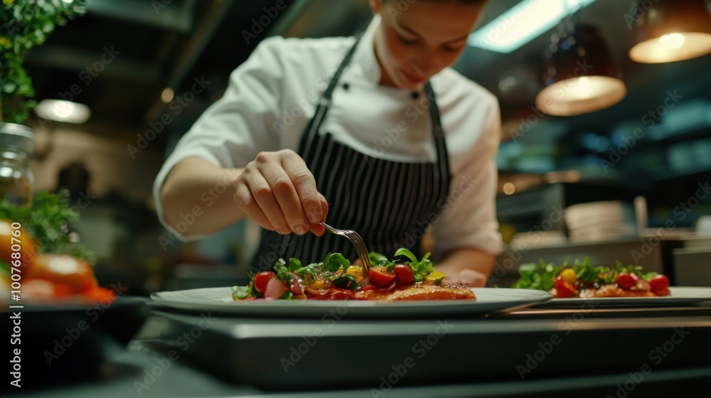 Chef Preparing Salmon Dish