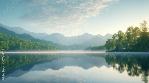 relaxing serene lake by the greenery mountain