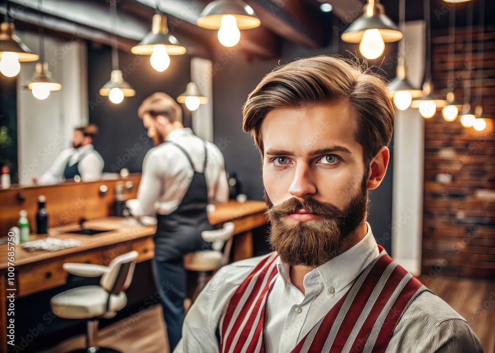 Fototapeta premium Professional Barber Shop Mockup for Hairstylist Careers and Job Promotion Campaigns in PNG Format