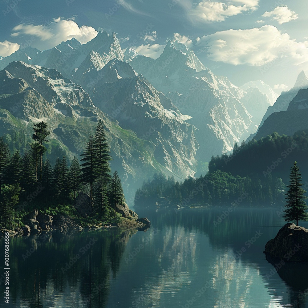 Naklejka premium lake in the mountains