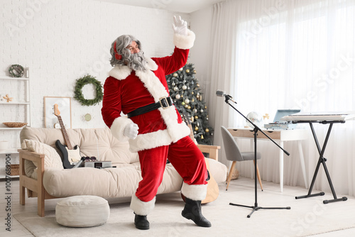 Santa Claus in headphones d...