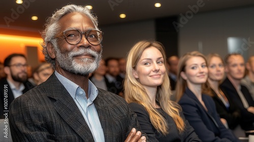 Engaging Business Conference Audience Smiling and Attentive