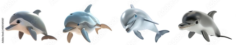 Fototapeta premium Collection of dolphins in different swimming postures isolated on transparent background