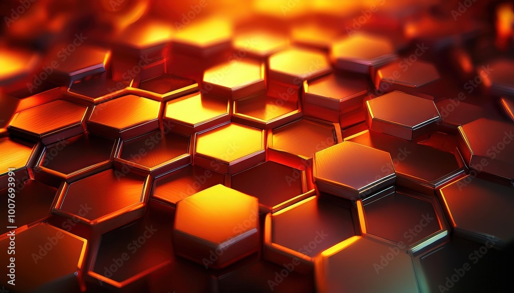 Hexagonal Metallic Texture with Warm Glow Hexagonal Metallic Texture with Warm Glow