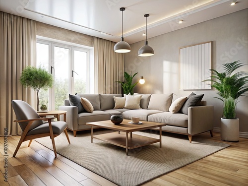 Serene Minimalist Style Room with Neutral Tones and Cozy Furnishings for Modern Interior Design
