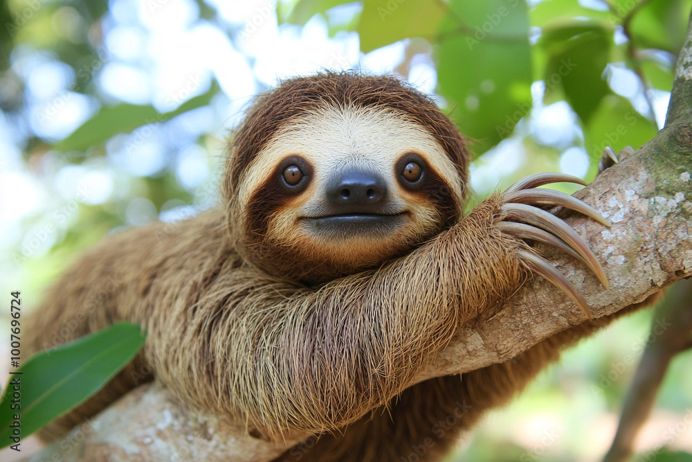 Sloth, funny animal hanging on tree Sloth, funny animal hanging on tree
