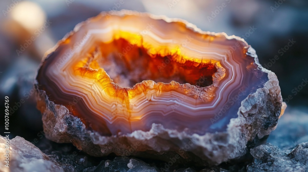 A close-up of a smooth, light brown agate gemstone with a hollow center, revealing the layered structure inside. A close-up of a smooth, light brown agate gemstone with a hollow center, revealing the layered structure inside.