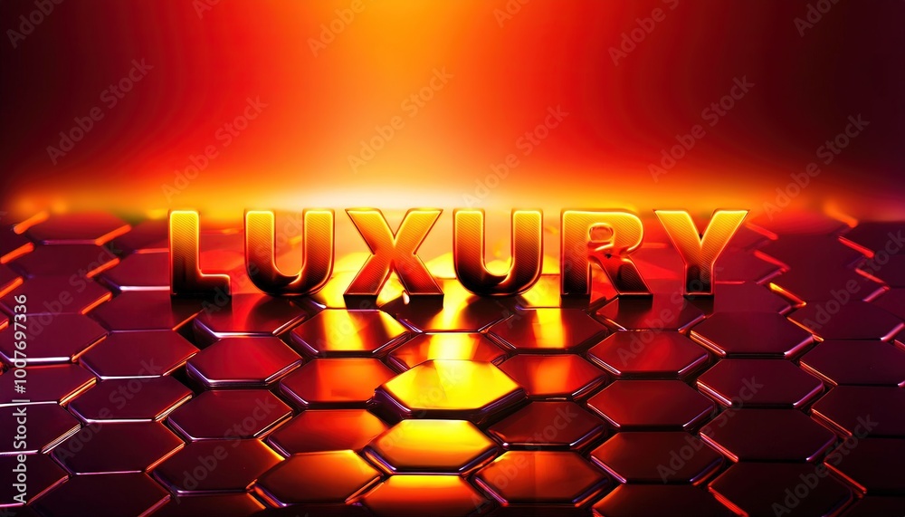 Obraz premium Luxury Gold Text on Glowing Hexagonal Background