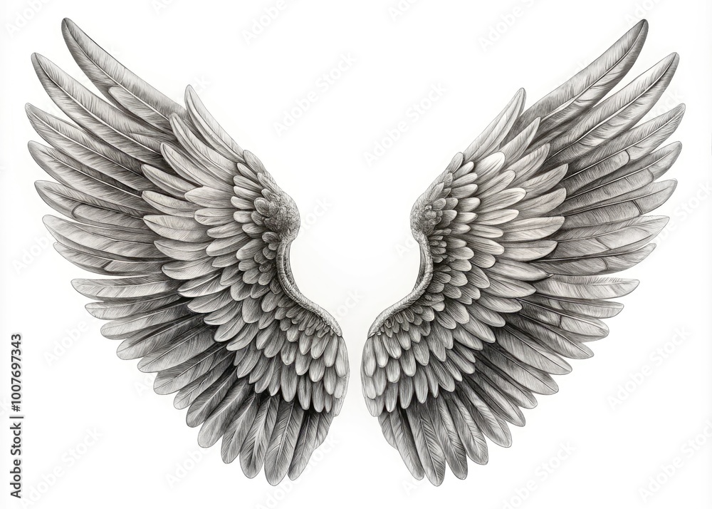 Fototapeta premium Simple and Easy Drawing of Bird Wings for Beginners in Illustrative Black and White Style
