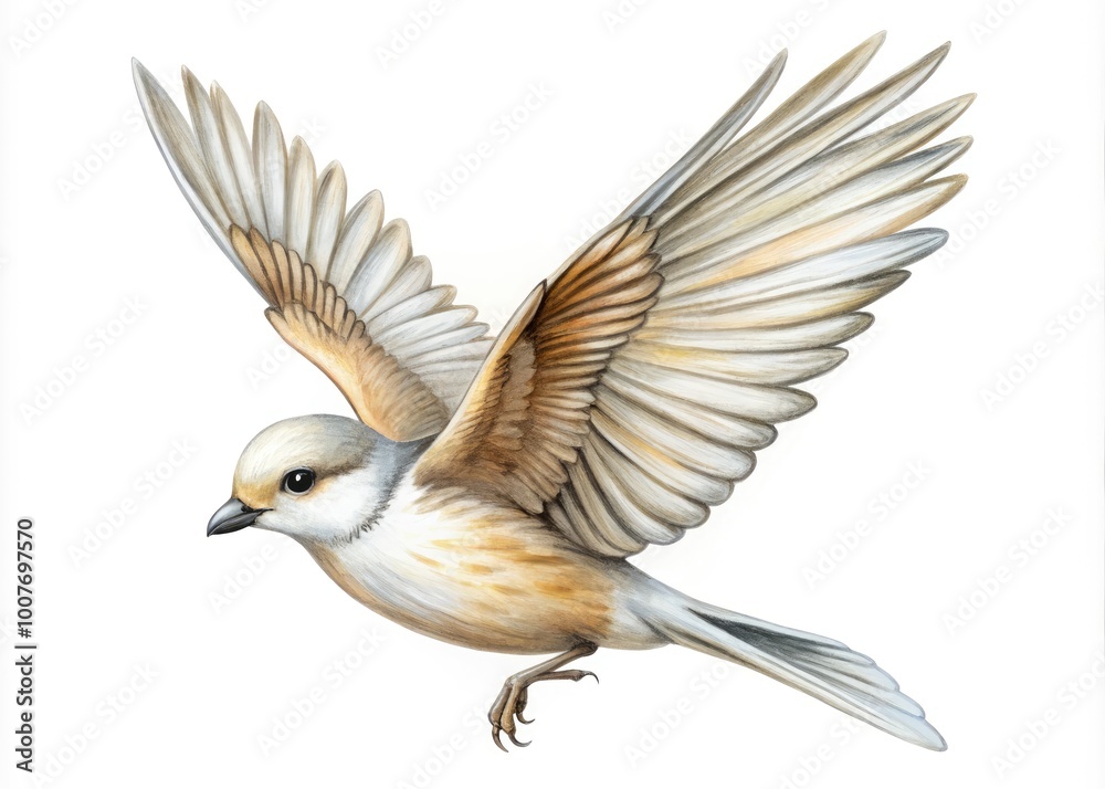 Obraz premium Simple Hand-Drawn Illustration of a Bird in Flight on Clean White Background for Creative Projects