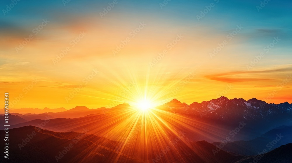 Majestic sunrise over mountains, vibrant colors fill the sky. Majestic sunrise over mountains, vibrant colors fill the sky.