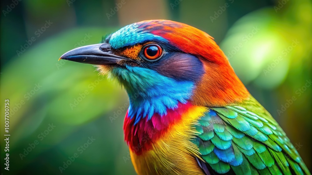 Striking close-up of a unique bird with vivid colors and captivating features in natural habitat Striking close-up of a unique bird with vivid colors and captivating features in natural habitat
