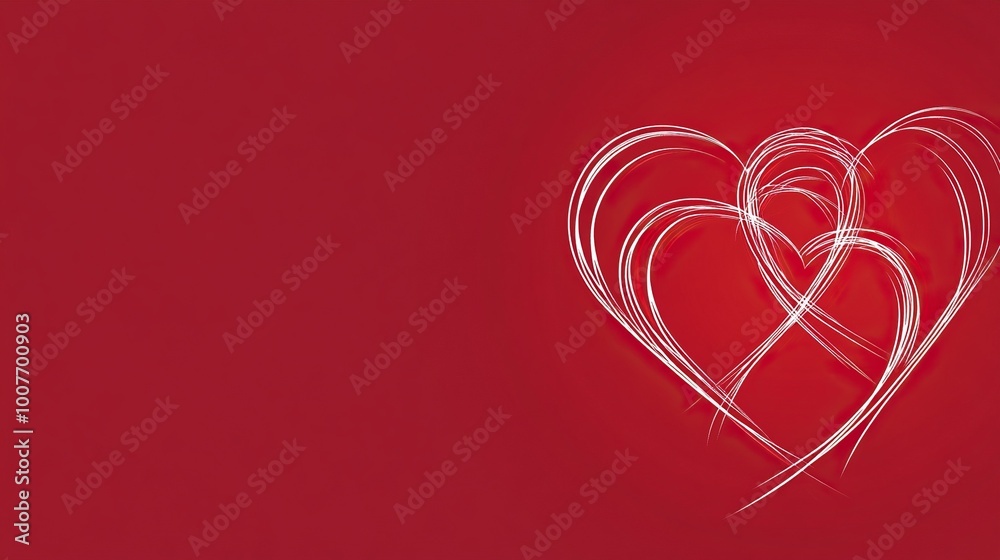 White Line Heart Shapes on Red Background White Line Heart Shapes on Red Background
