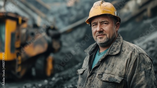 worker in a helmet with a wrench in his hand standing near a construction crane lifting