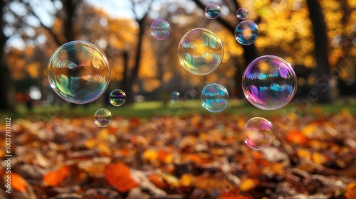 Colorful Bubbles in Autumn Park Setting