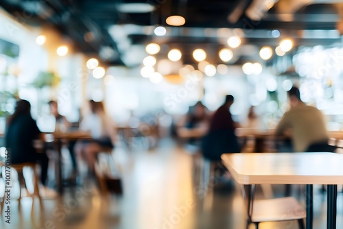 Blurred background of Cozy and Modern Cafe Dining Interior with Blurred Visitors