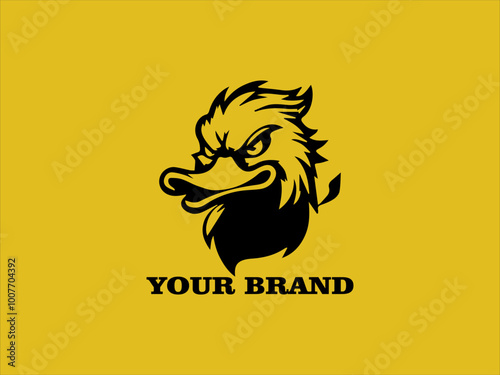 Angry Duck Head Vector Logo for Esports, Angry Duck Illustration in Black and Yellow Colors, Fighting Duck Icon for Esports Team