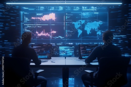 Dynamic Data Analytics Dashboard in a Futuristic Office Setting