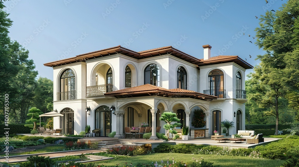 Arched Windows and Terracotta Roof: Defining Luxurious Mediterranean Style Villa Arched Windows and Terracotta Roof: Defining Luxurious Mediterranean Style Villa