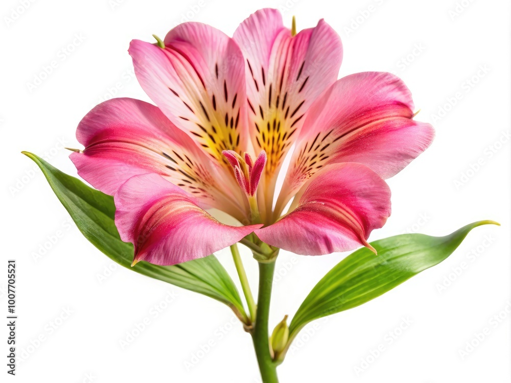 Fototapeta premium Stunning pink alstroemeria flower isolated on white background for floral design and decoration