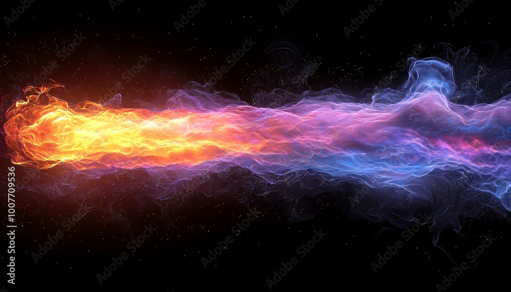 Dynamic Proton Collision Unleashing Energy in Colorful Swirling Plasma Cloud, Abstract 3D Render Illustration