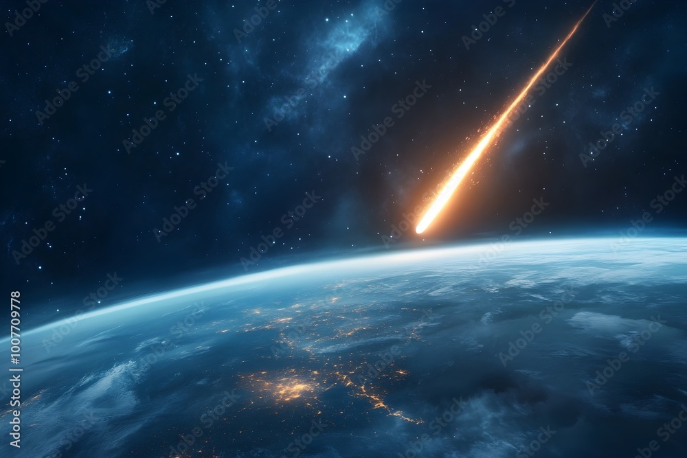 Obraz premium Dramatic Rocket Launch Against Starry Night Sky Illuminating Planet Earth