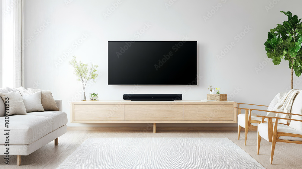 minimalist living room featuring sleek design with focus on functionality. space includes comfortable sofa, stylish TV unit, and vibrant indoor plant, creating serene atmosphere minimalist living room featuring sleek design with focus on functionality. space includes comfortable sofa, stylish TV unit, and vibrant indoor plant, creating serene atmosphere
