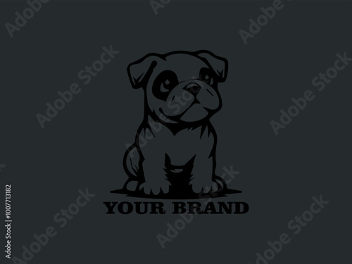 Pet Character Design, Bulldog Puppy Vector Logo, Cute Bulldog with Hilarious Expression