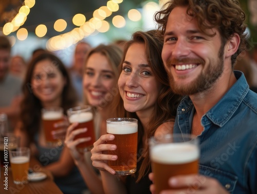 Friends Toasting at Oktoberfest, Celebrating Tradition and Friendship with Beer in a Cultural Atmosphere