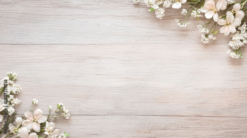 A serene arrangement of delicate flowers on a rustic wooden surface, creating a soft and inviting atmosphere. A serene arrangement of delicate flowers on a rustic wooden surface, creating a soft and inviting atmosphere.