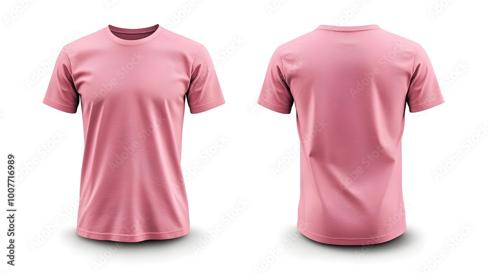 Pink t-shirt front and back. natural shape on invisible mannequin. mockup design isolated on white background. Pink t-shirt front and back. natural shape on invisible mannequin. mockup design isolated on white background.