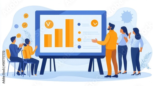 Business Presentation with Graphs and Team Engagement