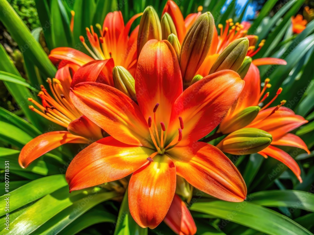 Vibrant Cape Lily Flowers in Bloom Showcasing Their Unique Petals and Lush Green Foliage Vibrant Cape Lily Flowers in Bloom Showcasing Their Unique Petals and Lush Green Foliage