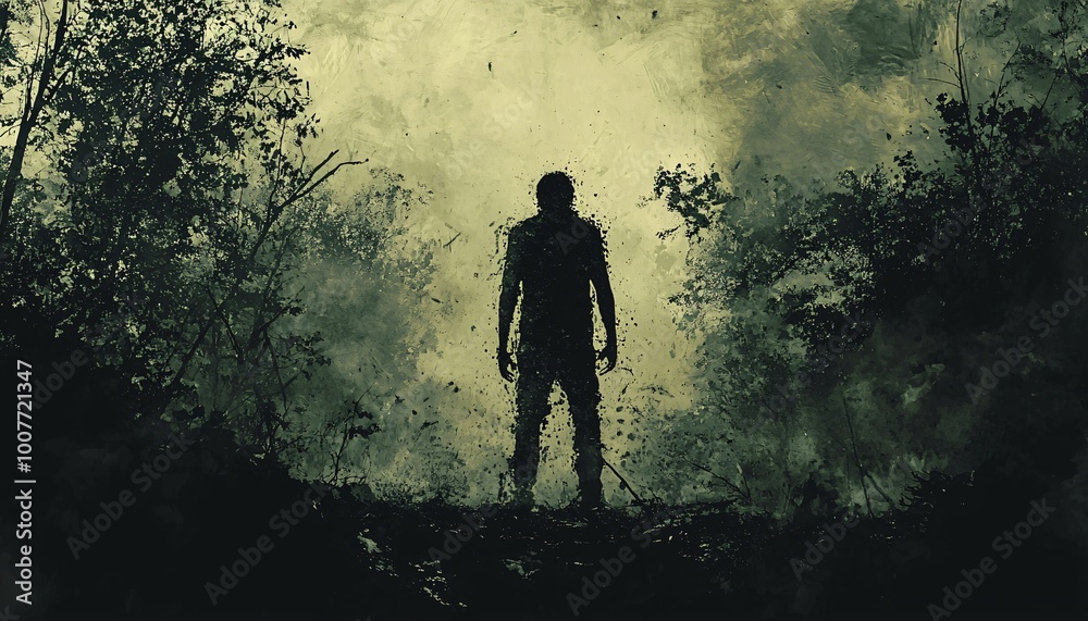 Shadow of Fear - Mysterious Figure in Dark Forest Symbolizing Panic and Anxiety with High Contrast Mood Shadow of Fear - Mysterious Figure in Dark Forest Symbolizing Panic and Anxiety with High Contrast Mood