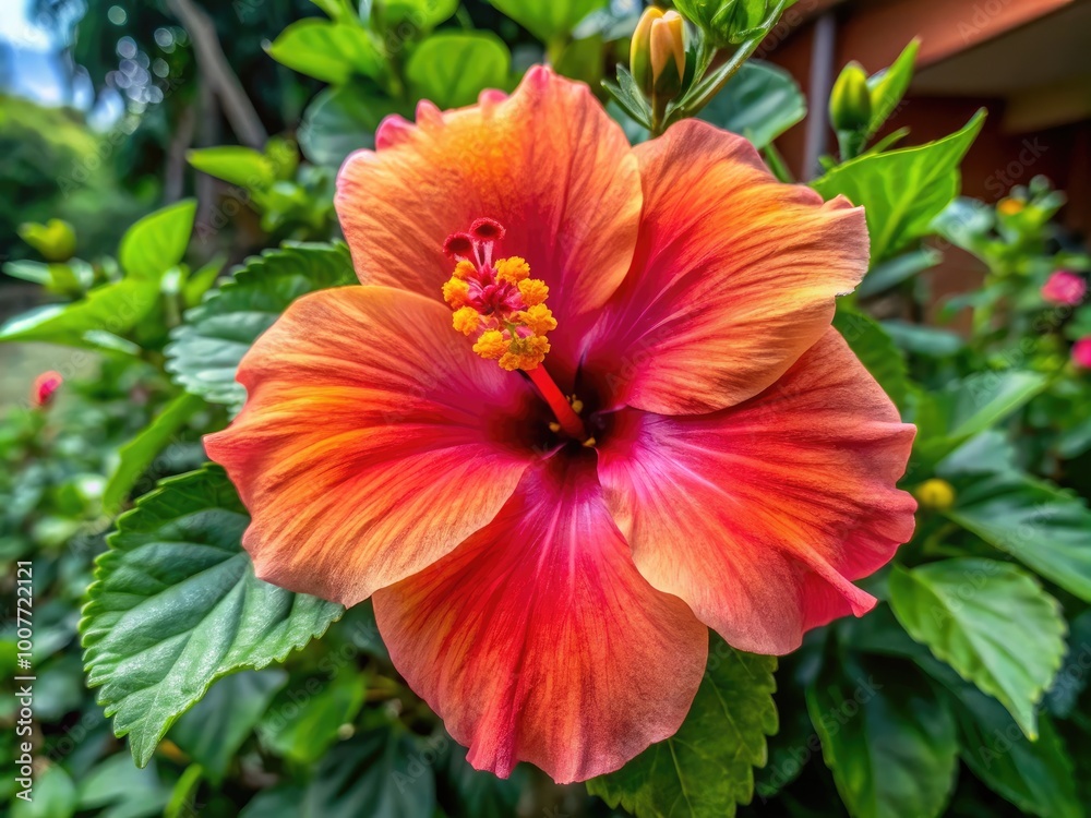 Vibrant Hibiscus Flower Background in Full Bloom, Perfect for Tropical and Exotic Designs and Themes Vibrant Hibiscus Flower Background in Full Bloom, Perfect for Tropical and Exotic Designs and Themes