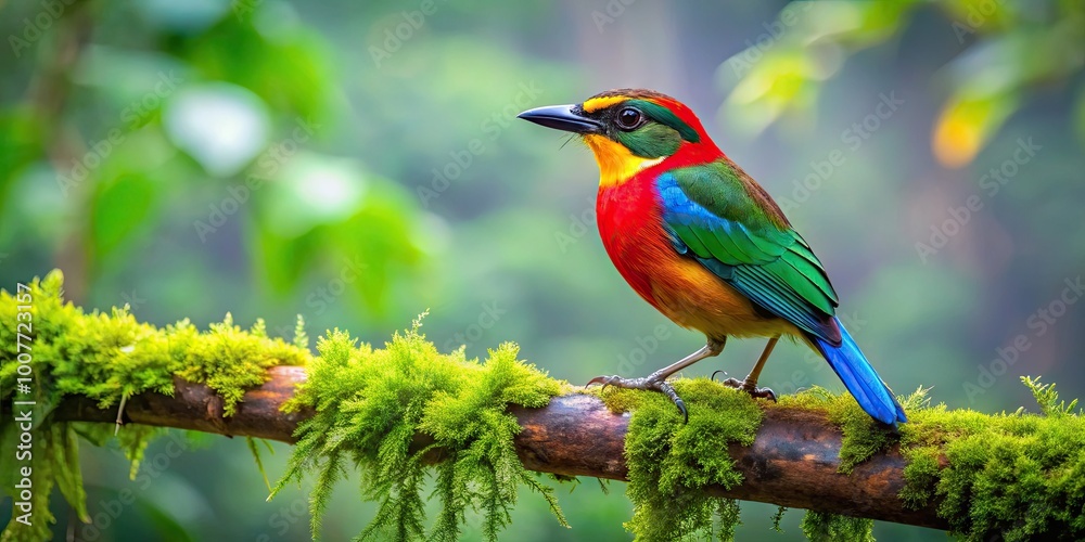 Obraz premium Vibrant Kalaw Bird Perched on Branch in Lush Green Forest Capturing Nature's Beauty and Serenity