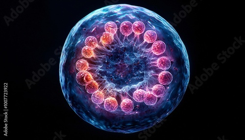 Intricate Illustration of Nucleus Structure with Nuclear Envelope, Chromatin, and Nucleolus in Cellular Context photo