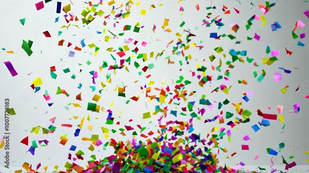 Celebratory Burst: 3D Animation of Confetti Exploding on a White Background