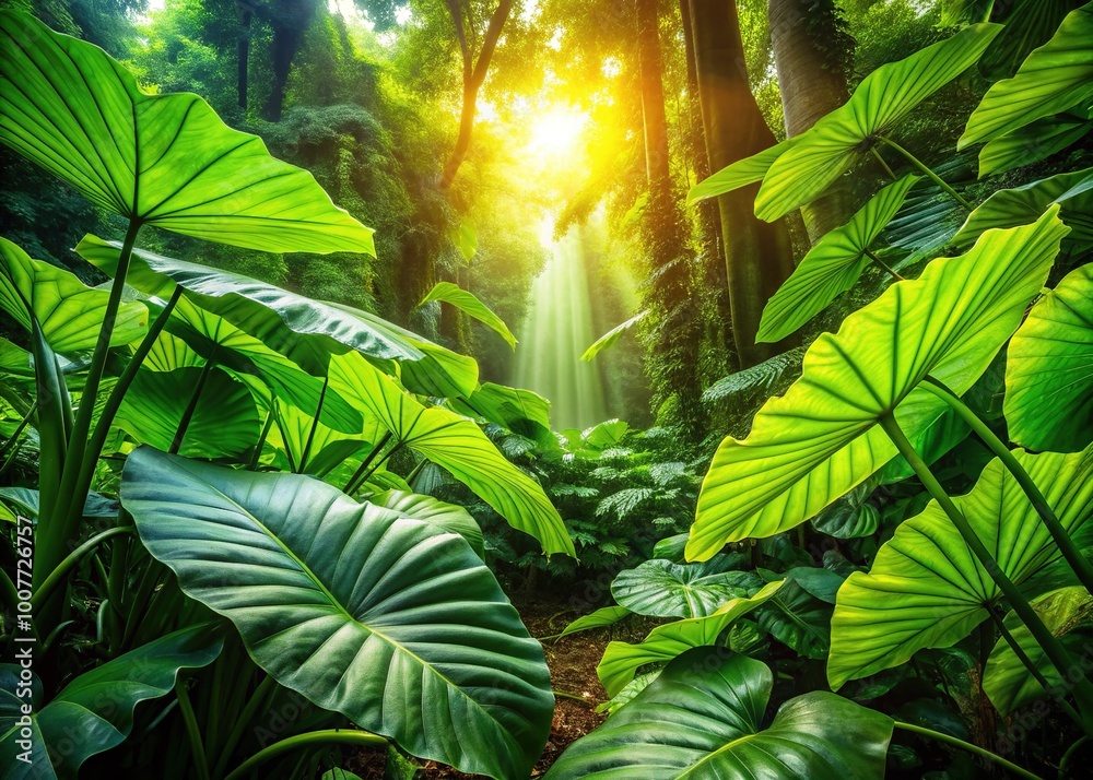 Photo & Art Print A lush, vibrant green rainforest background