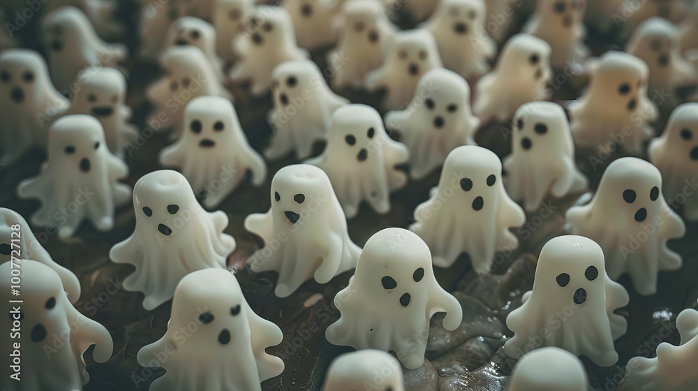 Obraz premium Little ghosts laid in random order, Halloween elements, Happy Halloween