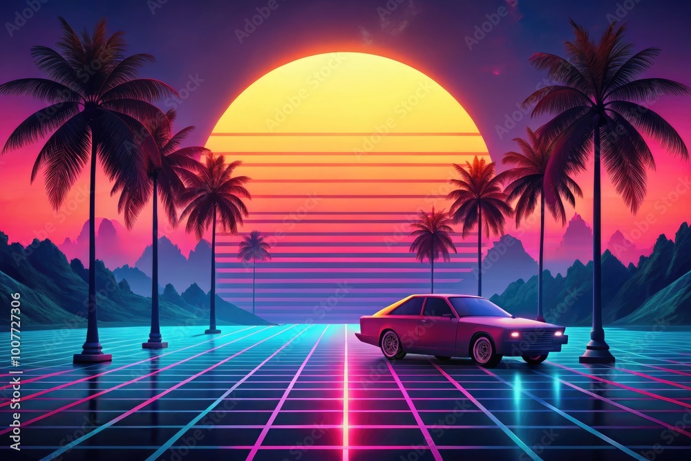 Naklejka premium Vibrant Retro Color Palette Featuring Classic Synthwave and Retrowave Aesthetic Shades and Hues