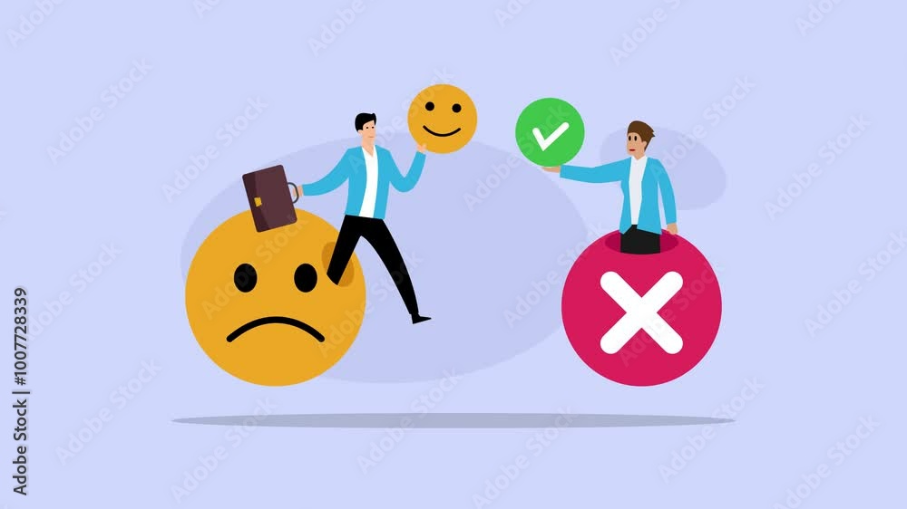 Business Decision Making: Choosing Positive Outcomes Over Negative Emotions cartoon animation
