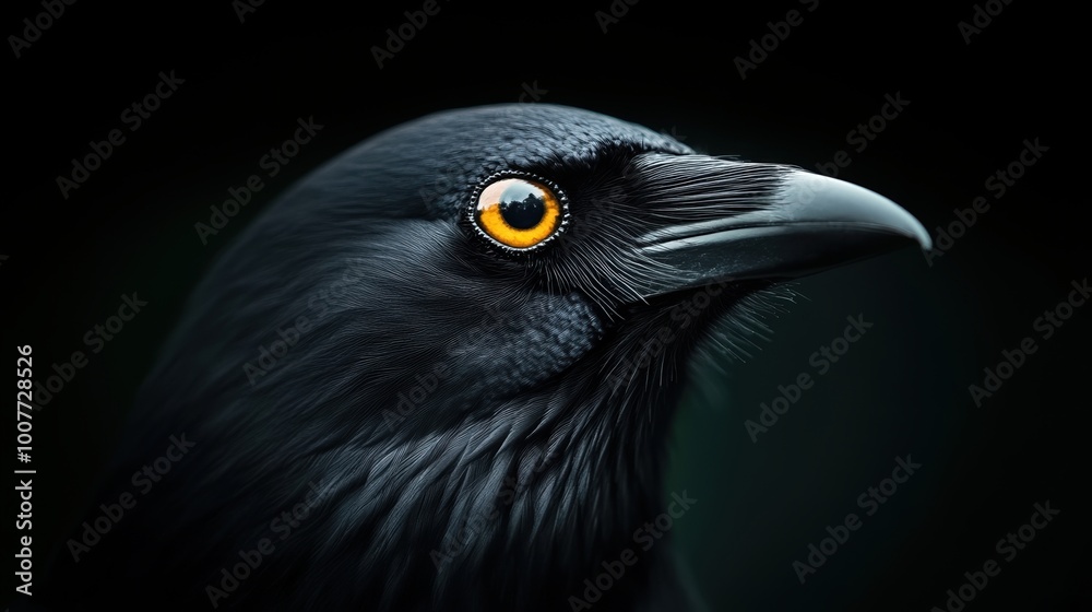 Close-up portrait of a raven showcasing its striking features and vibrant eye. Close-up portrait of a raven showcasing its striking features and vibrant eye.