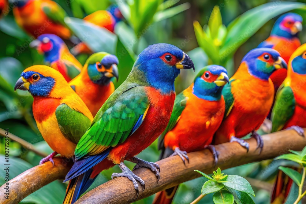 Obraz premium Vibrant Tropical Birds in Lush Surroundings at Birds of Eden, South Africa's Unique Sanctuary