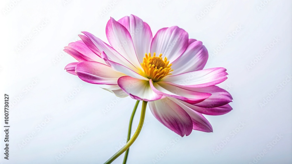 Delicate, soft-petaled flower blooms in vibrant colors, gently swaying on slender stem, isolated against a pure white background, exuding serene beauty and simplicity. Delicate, soft-petaled flower blooms in vibrant colors, gently swaying on slender stem, isolated against a pure white background, exuding serene beauty and simplicity.