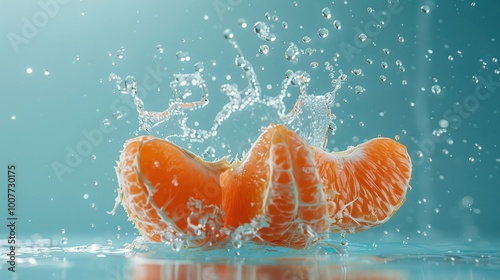 Levitating and splashing tangerine segments separated photo