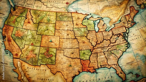 Vintage United States Map Detailed Cartography Retro Artwork for Historical and Educational Use