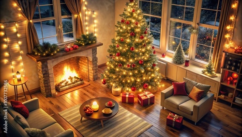 Warm and Cozy Christmas Home Decor with Lights, Tree, and Holiday Cheer for Festive Atmosphere