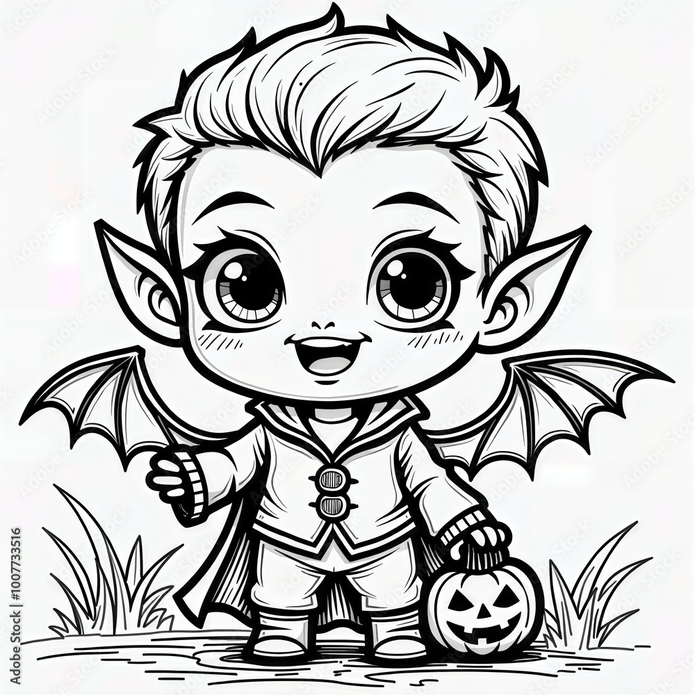 Fototapeta premium Cute Vampire Boy Coloring Page